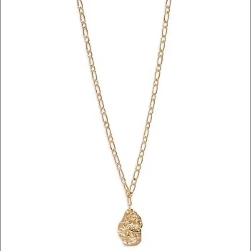 AQUA Hammered Nugget & Chain Link Pendant Necklace Gold Tone 21